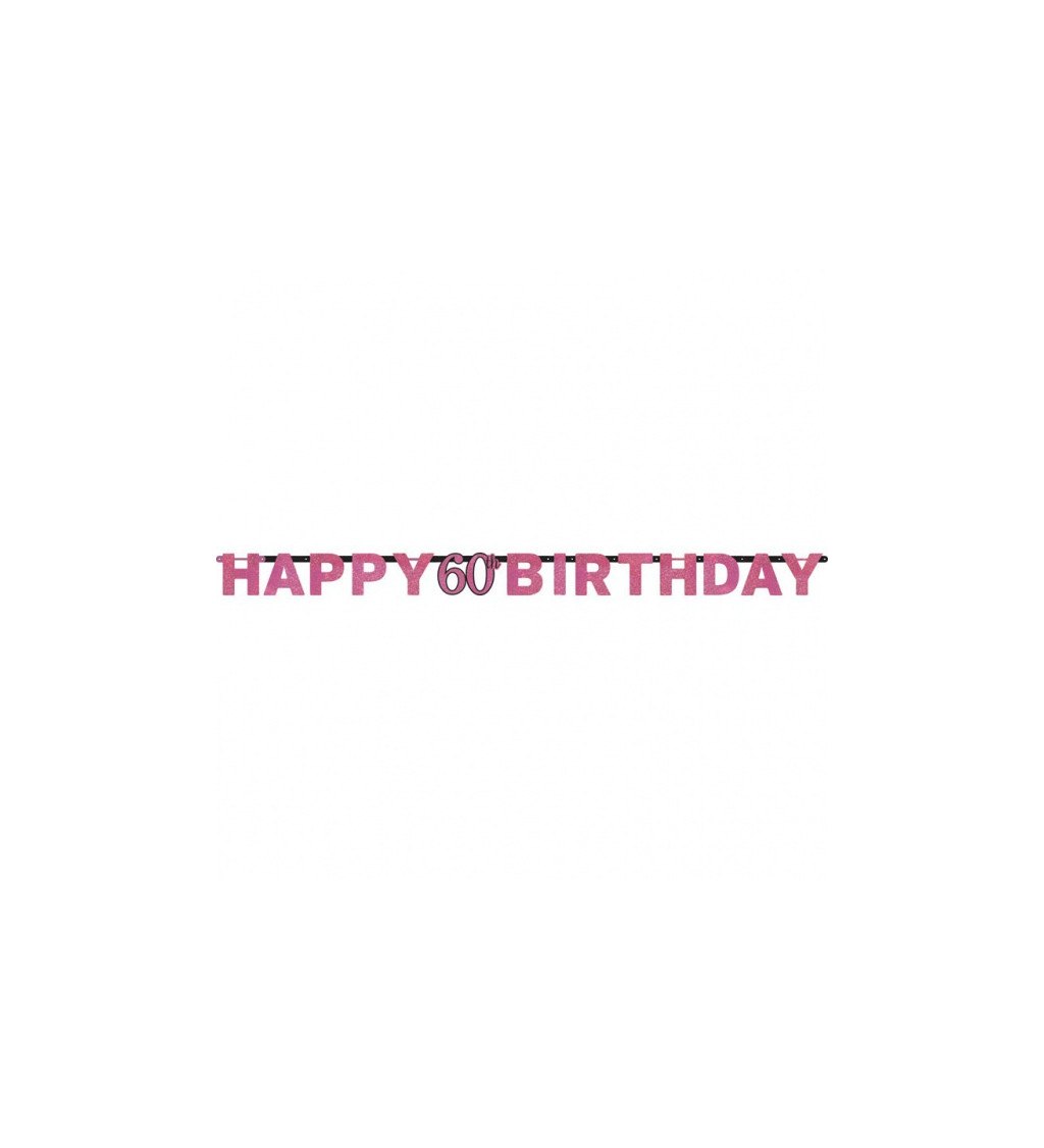 Růžový nápis Happy Birthday 60 let