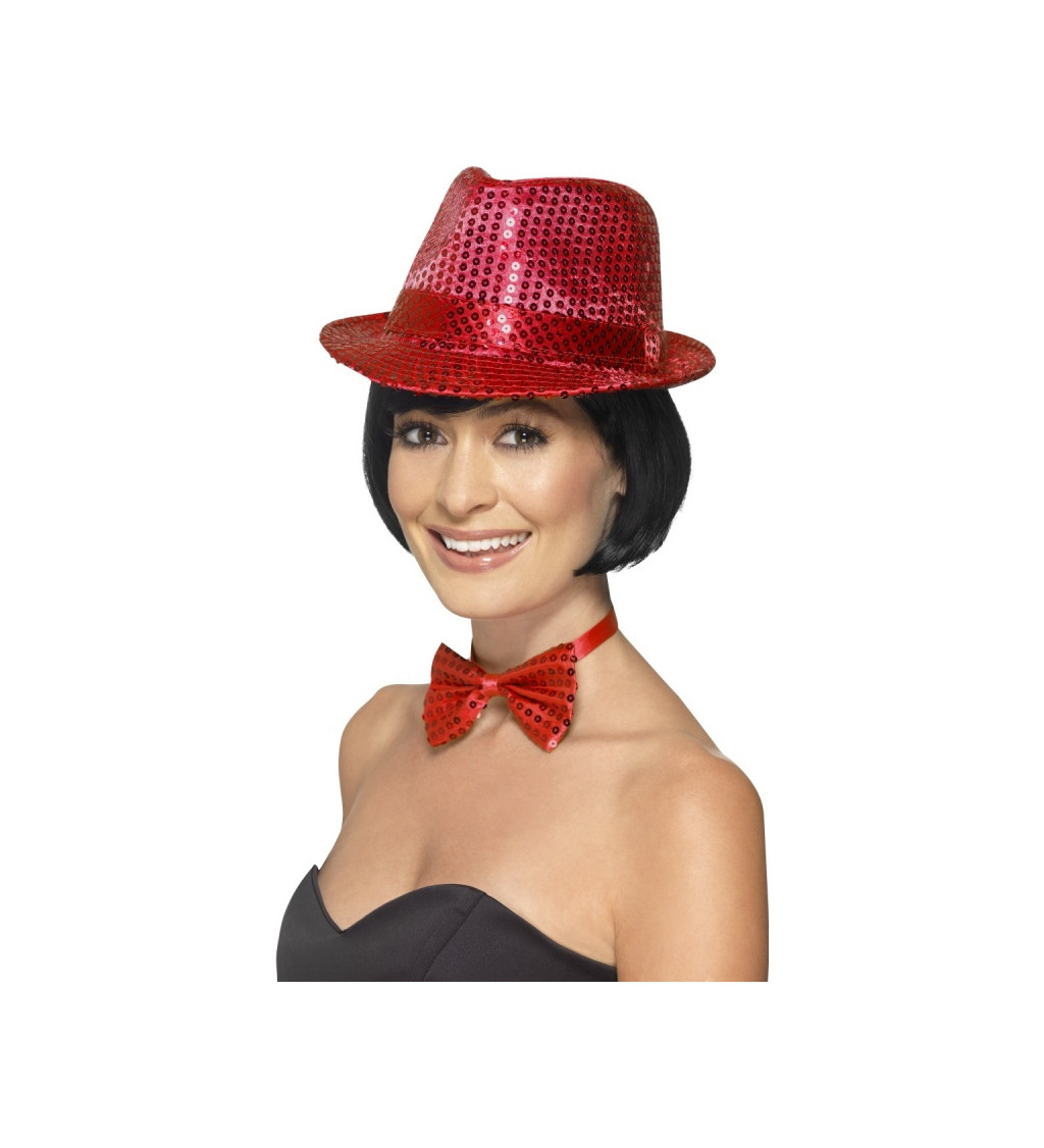 Flitrovaný klobouk - červený