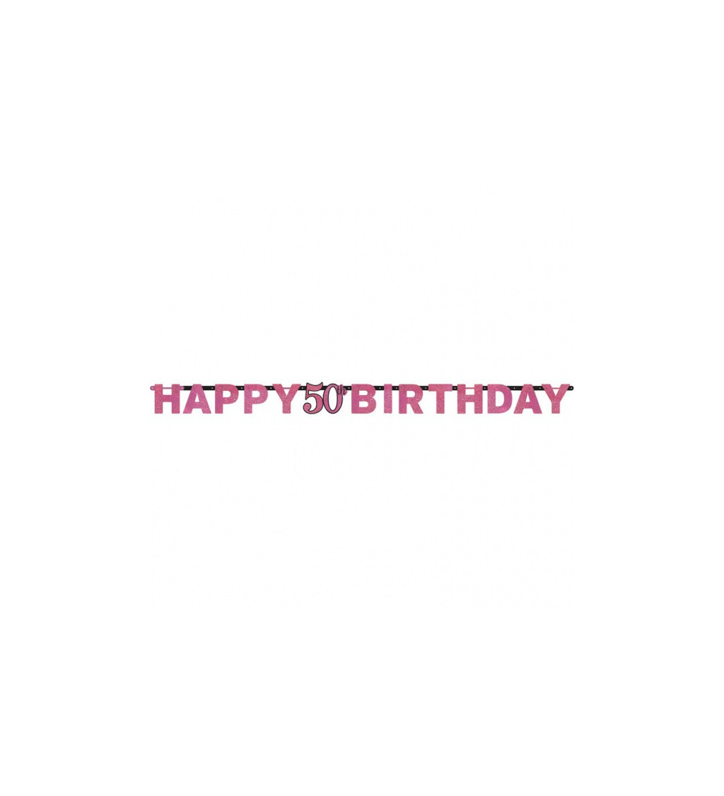 Růžový nápis Happy Birthday 50 let