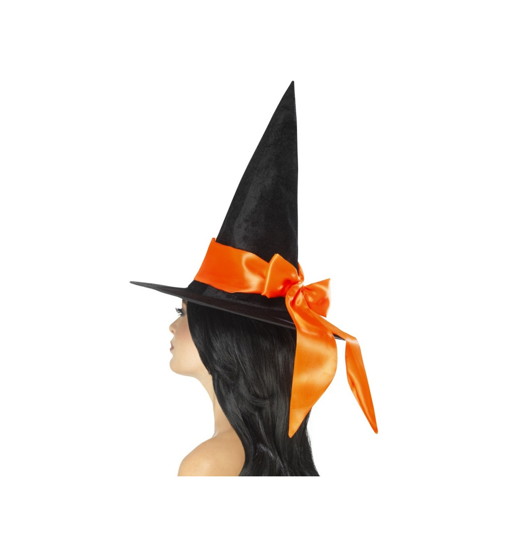 Čarodějnický klobouk - oranžová mašle