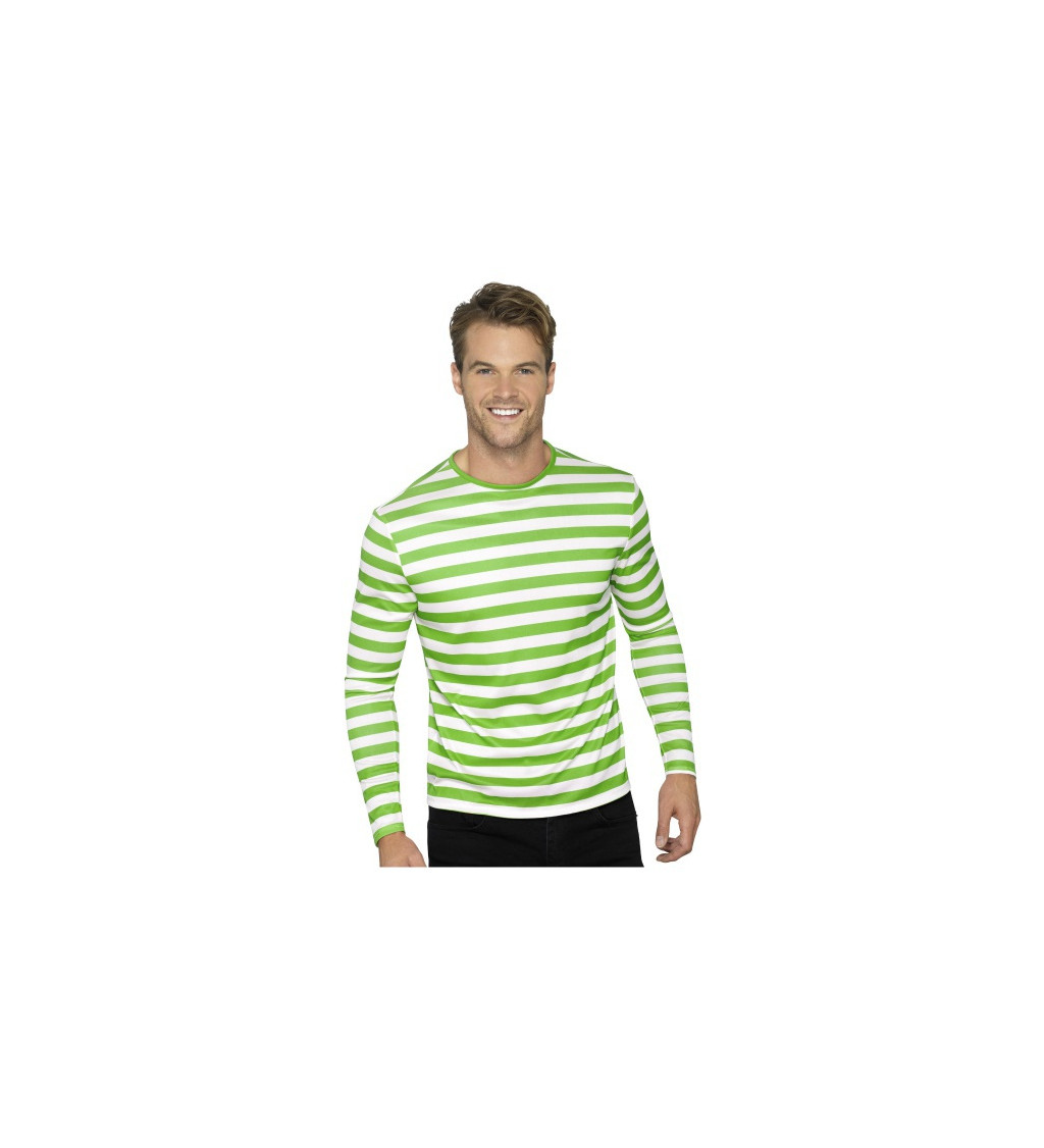 Pruhované tričko s dlouhým rukávem - bílé a zelené pruhy