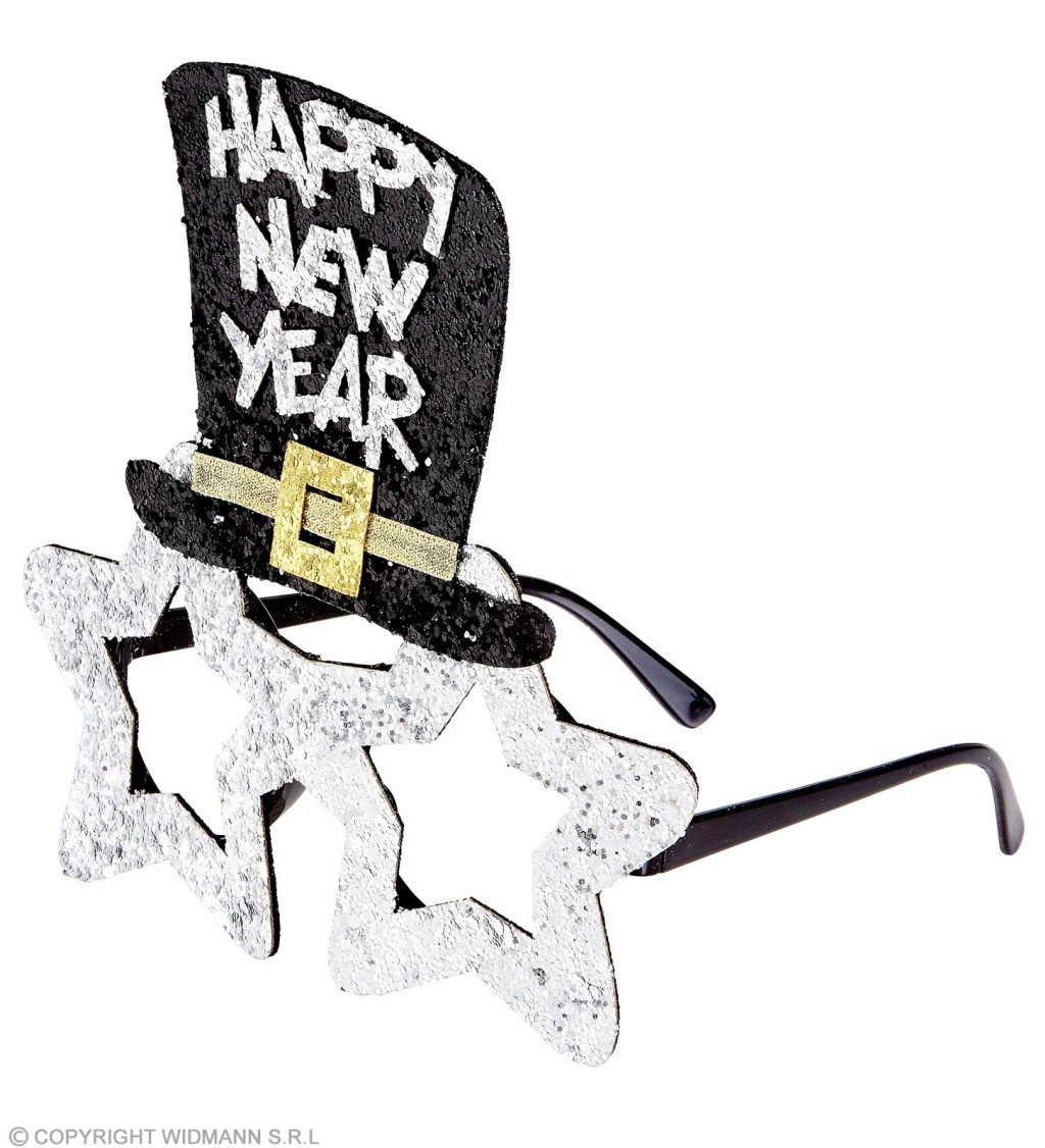 Brýle s kloboukem Happy New Year - stříbrné