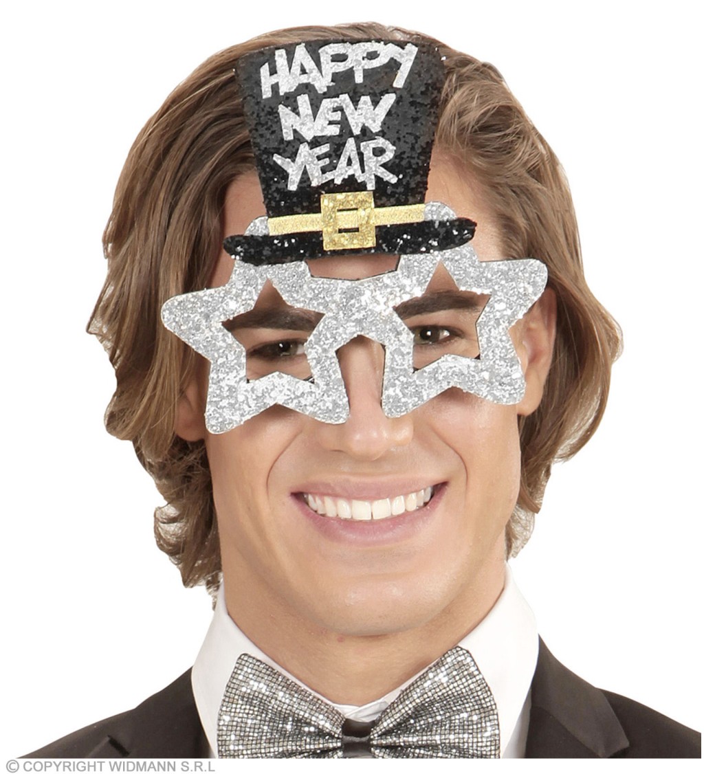 Brýle s kloboukem Happy New Year - stříbrné