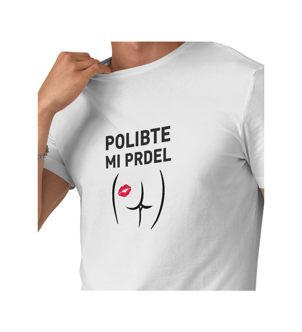 Pánské triko bílé - Polibte mi prdel