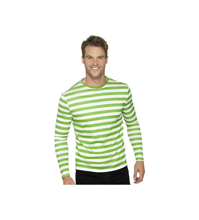 Pruhované tričko s dlouhým rukávem - bílé a zelené pruhy
