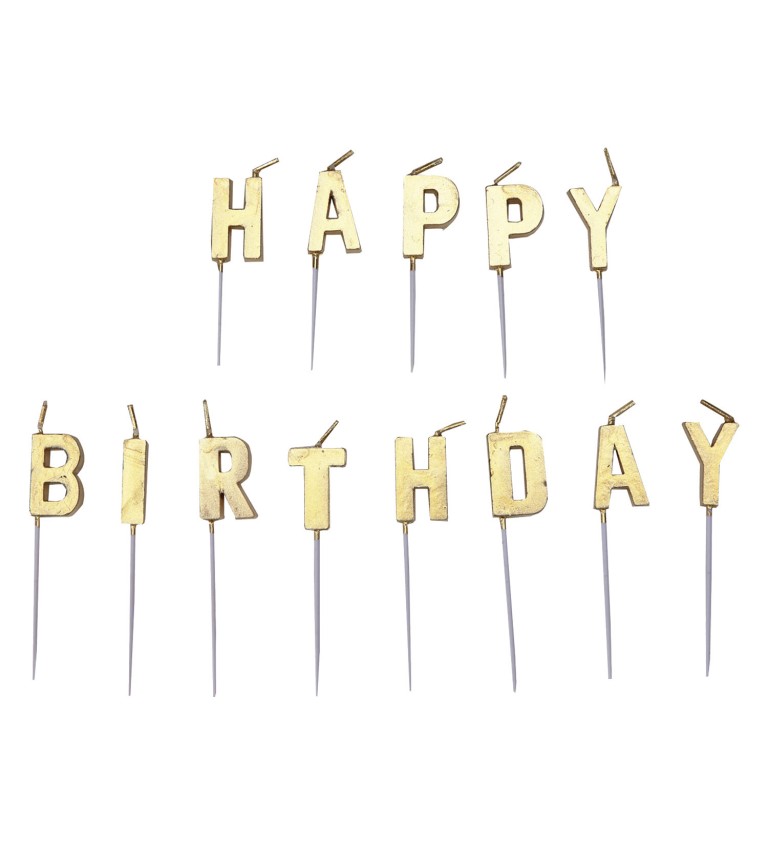 Zlaté svíčky na dort "Happy Birthday"