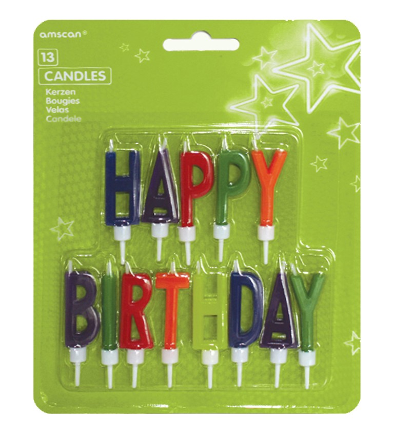 Barevné svíčky na dort "Happy Birthday"