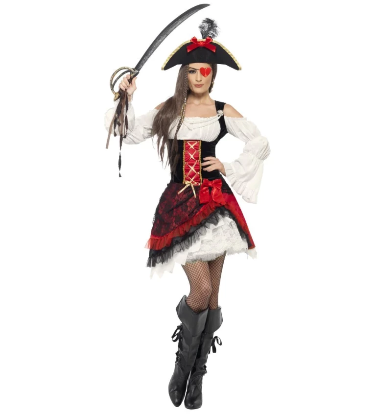 Dámský kostým Pirátka - červený glamorous
